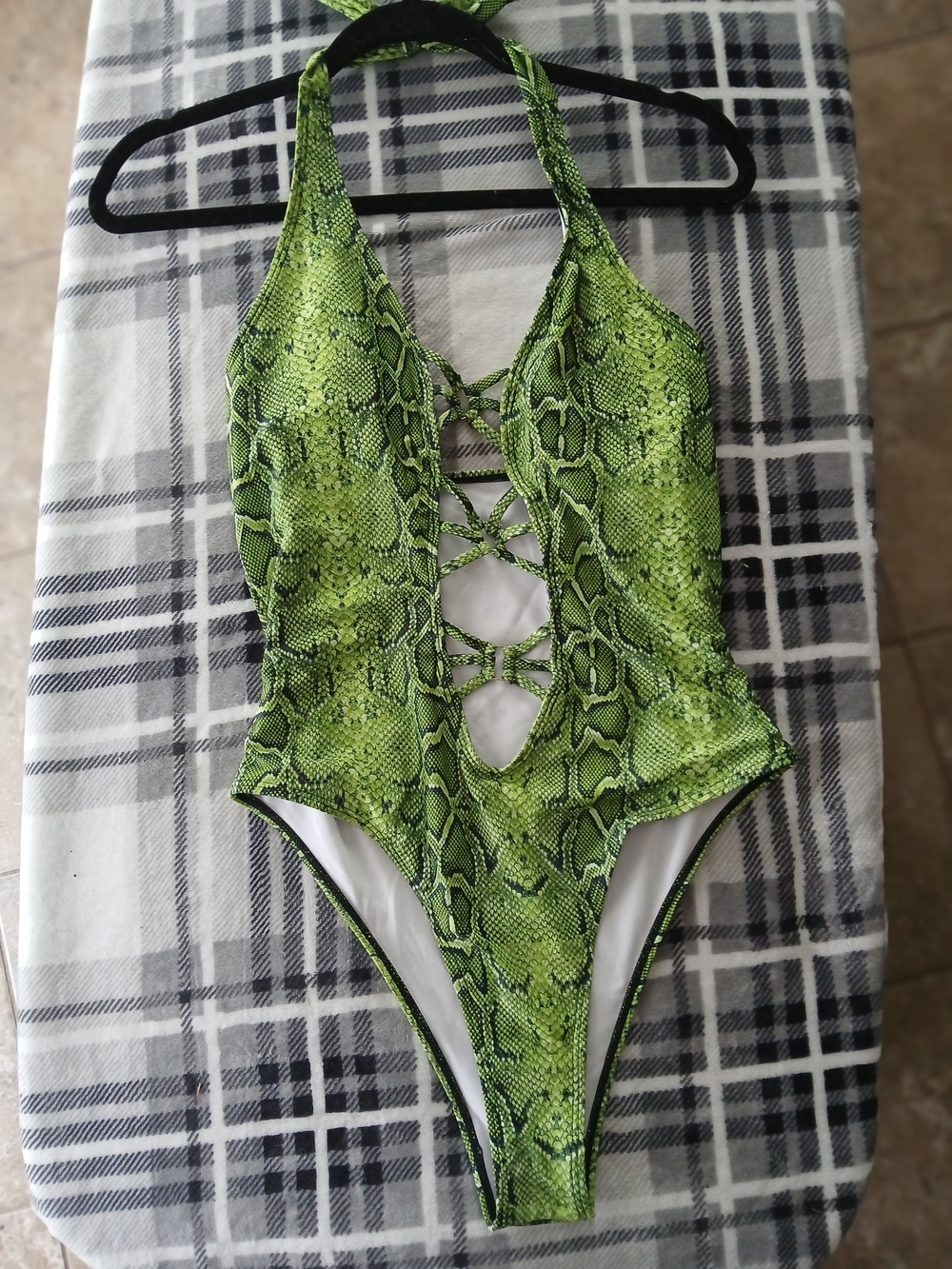 SHEIN Green Snake-Print Halter One-Piece Swimsuit